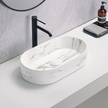 Oval 520mm Above Counter Basin White Carrara Ceramic