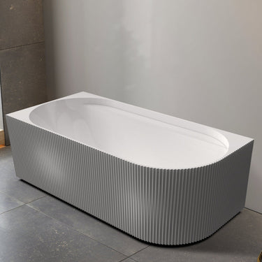 Pavilion Ribbed 1700mm Gloss White Left Corner Fit Freestanding Bath - Acqua Bathrooms