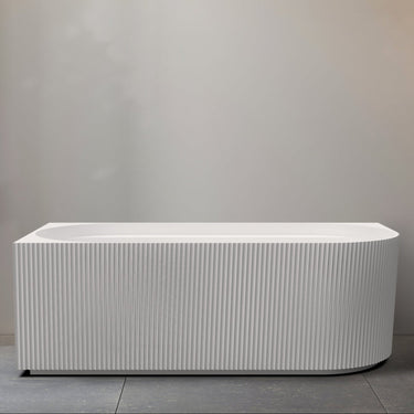 Pavilion Ribbed 1700mm Gloss White Left Corner Fit Freestanding Bath - Acqua Bathrooms