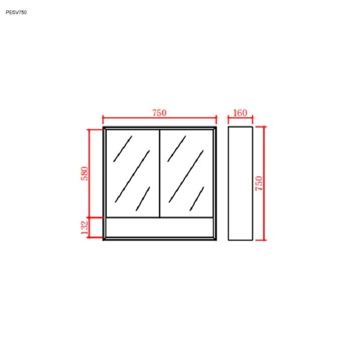 Petra | Matte Black 750mm Double Door Shaving Cabinet