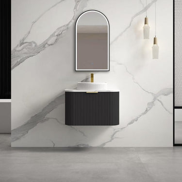 Infinity | Rio 600 Curved Fluted Matte Black Wall Hung Vanity - Acqua Bathrooms