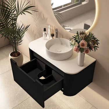 ABS | Fluted Rome Wall-hung Cabinet 750mm Matte Black