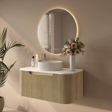 Mercio | 900mm Rome Fluted Wall-hung Cabinet Bur Oak