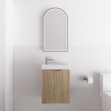 Vienna | Mini Fluted Wall Hung Vanity | American oak