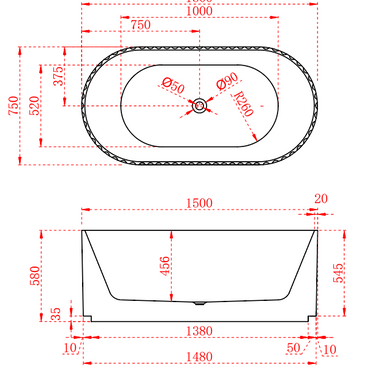 Roma Fluted 1500 Matte White Designer Round Freestanding Bath