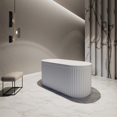 Roma Fluted 1500 Matte White Designer Round Freestanding Bath