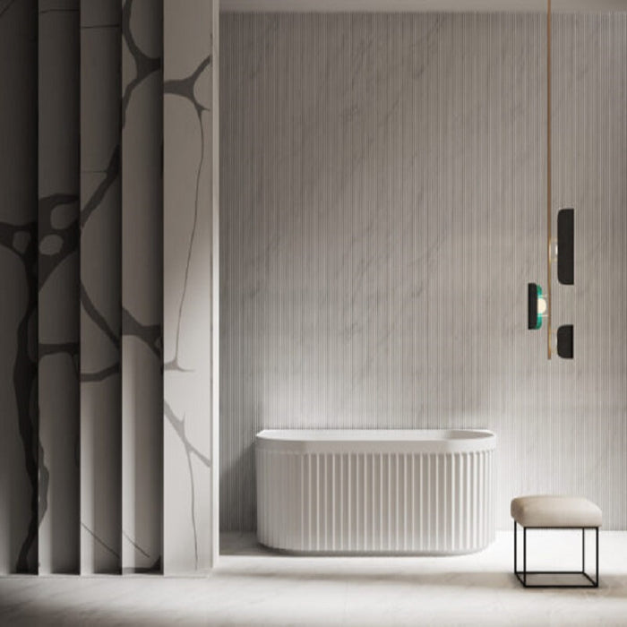 Roma Fluted 1500 Matte White Back to Wall Round Freestanding Bath