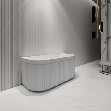 Roma Fluted 1500 Matte White Back to Wall Round Freestanding Bath