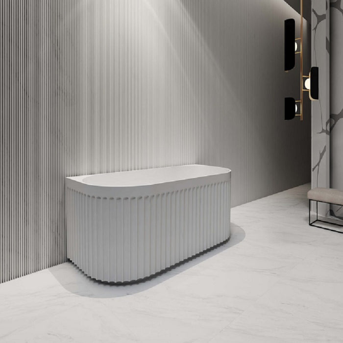 Roma Fluted 1700 Gloss White Back to Wall Round Freestanding Bath