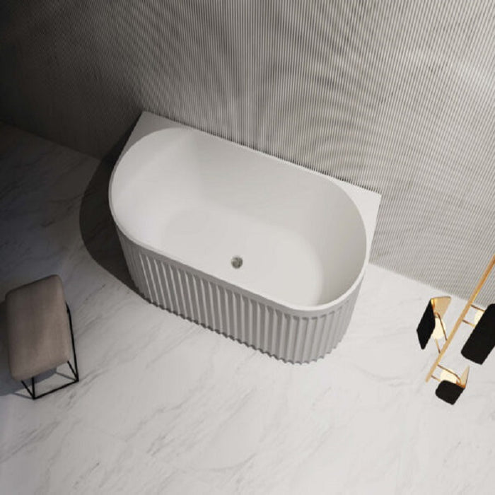 Roma Fluted 1500 Matte White Back to Wall Round Freestanding Bath