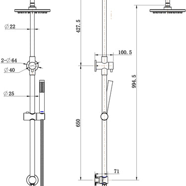 Star | Gun Metal Shower Column Set and Top Inlet with 200mm Brass Shower Head