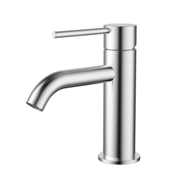 Star Mini | Brushed Chrome Basin Mixer Curved Spout Tap