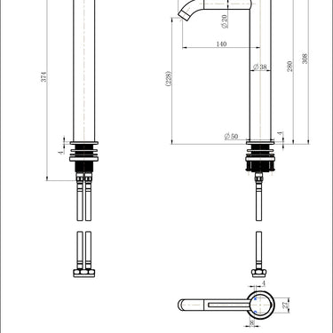 Star Mini | Champagne Tall Basin Mixer Curved Spout Tap