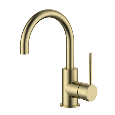 Star Mini | Brushed Bronze Basin/Kitchen Mixer Curved Spout Tap
