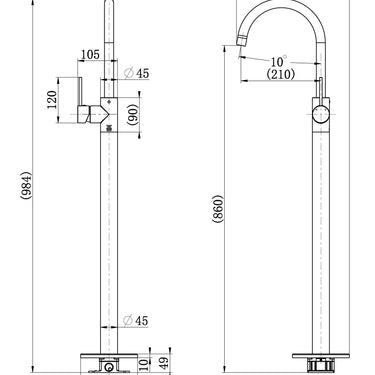 Star | Matt Black Round Freestanding Bath Spout With Mixer