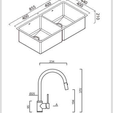 Alfresco 400 Double Bowl Sink with Drain Tray & KTA037-316-BR Kitchen Sink Mixer