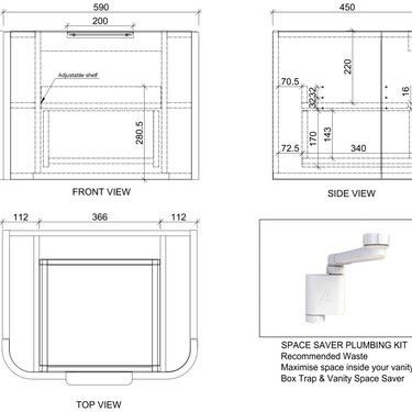 ABS | 600mm Houston Matt White Curved Wall Hung Vanity
