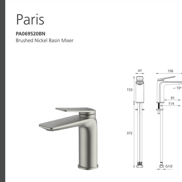 Oliveri |  Paris Brushed Nickel Basin Mixer