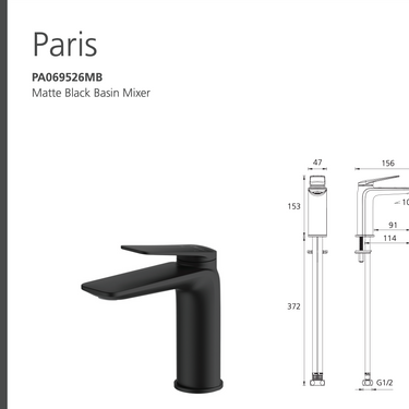 Oliveri |  Paris Matte Black Basin Mixer