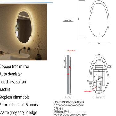 Aulic | 530mm Evanston Frameless With Frosted Frame Back Lit LED Mirror