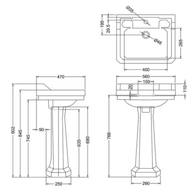 Burlington | Edwardian 56cm Basin & Pedestal
