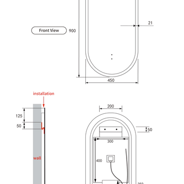 Aulic | Sienna Oval Backlit Led Mirror 450x900mm