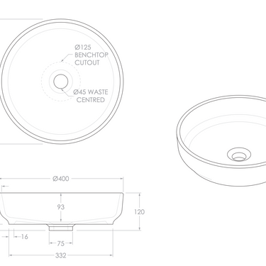 ADP | Gloss or Matte White Ceramic 400 wide x 100 high