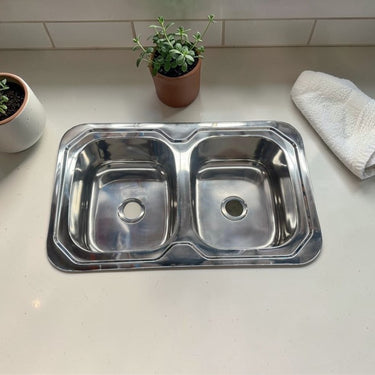 780 x 480 x 170mm Double Bowl Stainless Steel Kitchen/ Laundry Sink