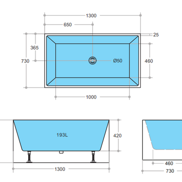 THEO | 1300 mm Square Multi-Fit Freestanding Bath Tub