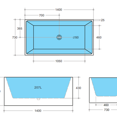 THEO | 1400 mm Square Multi-Fit Freestanding Bath Tub
