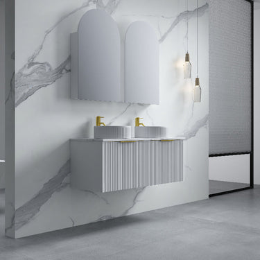 Thena 1200mm Matte White Fluted Wall Hung Vanity - Acqua Bathrooms