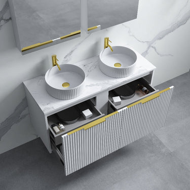 Thena 1200mm Matte White Fluted Wall Hung Vanity - Acqua Bathrooms