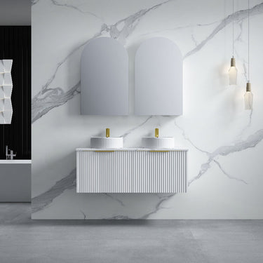 Thena 1200mm Matte White Fluted Wall Hung Vanity - Acqua Bathrooms