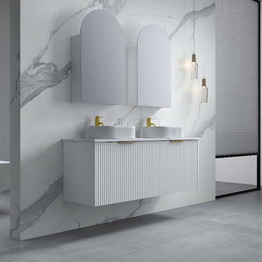 Thena 1500mm Matte White Fluted Wall Hung Vanity - Acqua Bathrooms