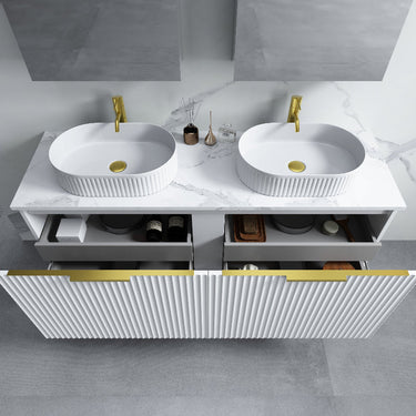 Thena 1500mm Matte White Fluted Wall Hung Vanity - Acqua Bathrooms