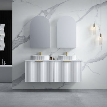 Thena 1500mm Matte White Fluted Wall Hung Vanity - Acqua Bathrooms