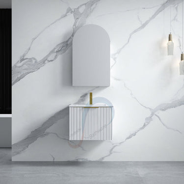 Thena 600 Matte White Fluted Wall Hung Vanity - Acqua Bathrooms