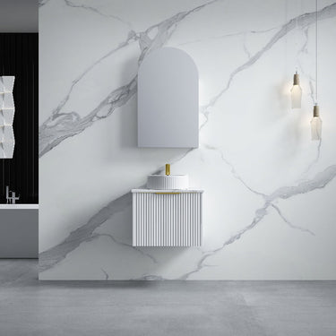 Thena 600 Matte White Fluted Wall Hung Vanity - Acqua Bathrooms