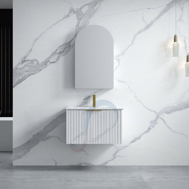 Thena 750 Matte White Fluted Wall Hung Vanity - Acqua Bathrooms