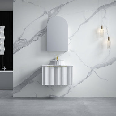 Thena 750 Matte White Fluted Wall Hung Vanity - Acqua Bathrooms