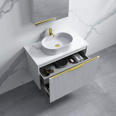 Thena 900 Matte White Fluted Wall Hung Vanity - Acqua Bathrooms