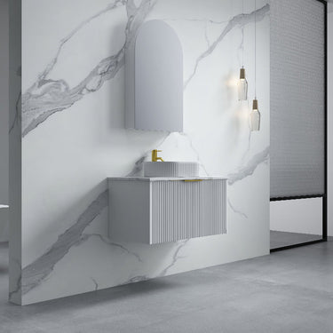 Thena 900 Matte White Fluted Wall Hung Vanity - Acqua Bathrooms