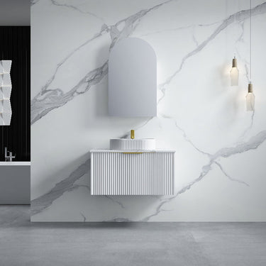 Thena 900 Matte White Fluted Wall Hung Vanity - Acqua Bathrooms