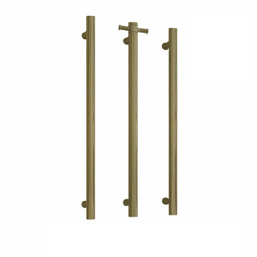 Thermo | Antique Brass Straight Round Vertical Single Heated Towel Rail | W142xH900xD100mm