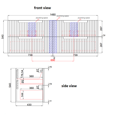 Tuscana | Fluted Double Bowl Wall Hung Vanity 1500mm