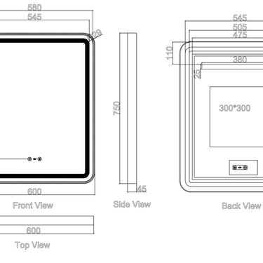 Mercio | Brsuhed Nickel Frame Venus 600mm / 750mm / 1200mm LED Rectangular Mirror