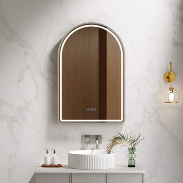 Mercio | Venus Brsuhed Nickel Framed 600×900mm LED Arch Mirror