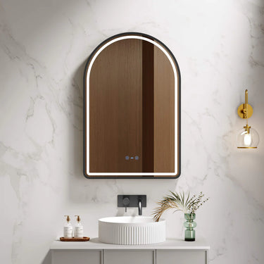 Mercio | Venus Matt Black Framed 600×900mm LED Arch Mirror