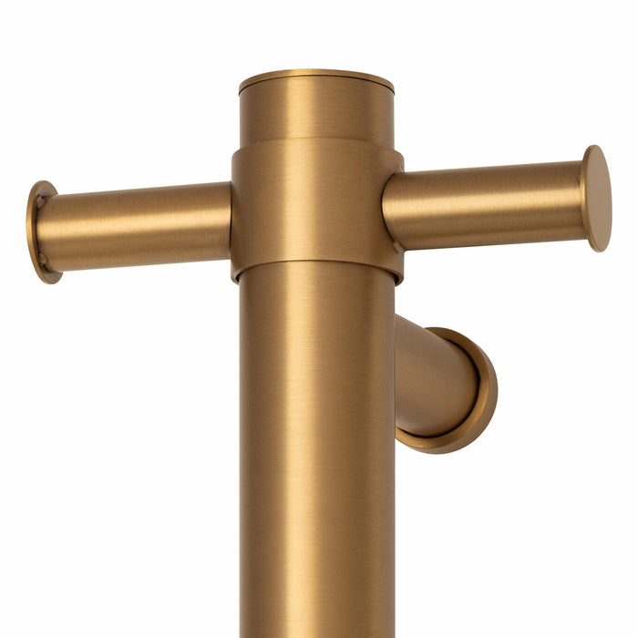 Thermo | Brushed Gold Round Vertical Single Heated Towel Rail | W142xH900xD100mm