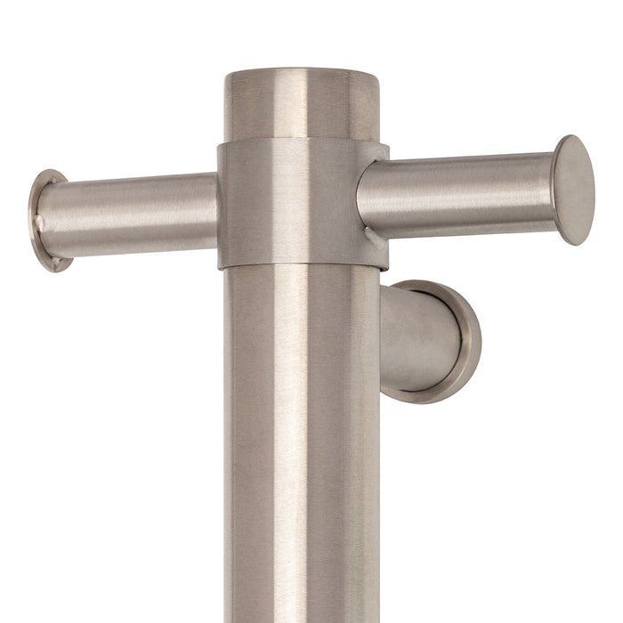 Thermo | Brushed Round Vertical Single Heated Towel Rail | W142xH900xD100mm
